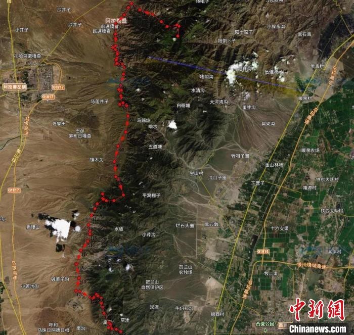 圖為雪豹在春節(jié)前后的活動軌跡。　內(nèi)蒙古賀蘭山國家級自然保護(hù)區(qū)供圖