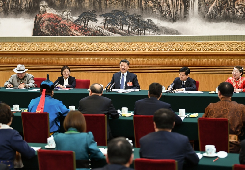 2019年3月5日，習近平總書記參加十三屆全國人大二次會議內(nèi)蒙古代表團的審議。