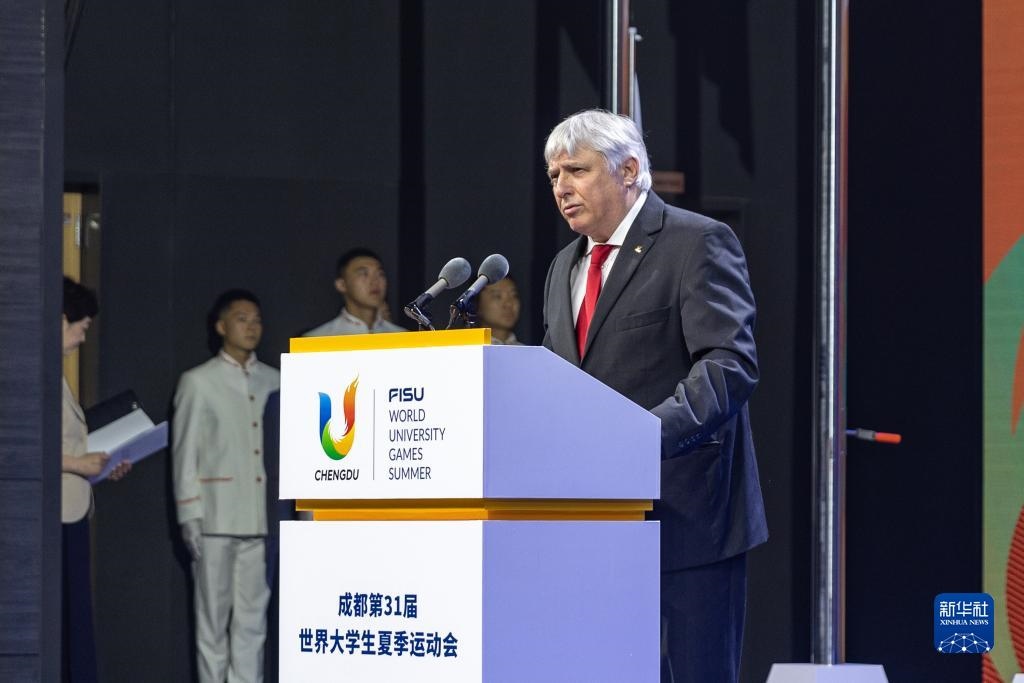 7月22日，國際大體聯(lián)秘書長、首席執(zhí)行官艾瑞克·森超在開村儀式上致辭。新華社記者 黃偉 攝