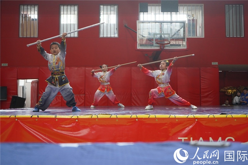 圖為開幕式現(xiàn)場兒童武術(shù)表演。人民網(wǎng)記者 許放攝