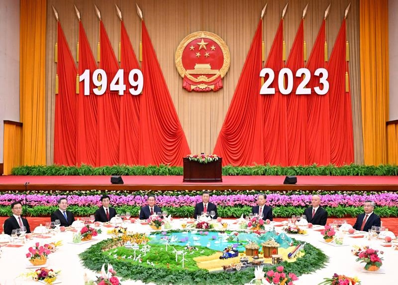 △2023年9月28日，慶祝中華人民共和國(guó)成立74周年招待會(huì)在北京人民大會(huì)堂舉行。