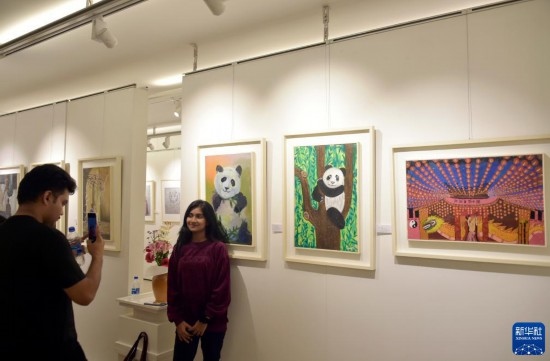 11月22日，在孟加拉國達卡，人們在“國家印象”繪畫展上參觀拍照。新華社發(fā)（薩利姆攝）