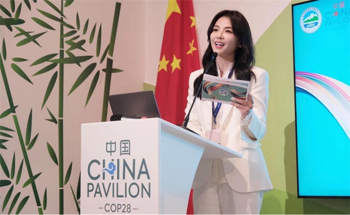 中國知名演員劉濤發(fā)表主旨演講。COP28中國角供圖