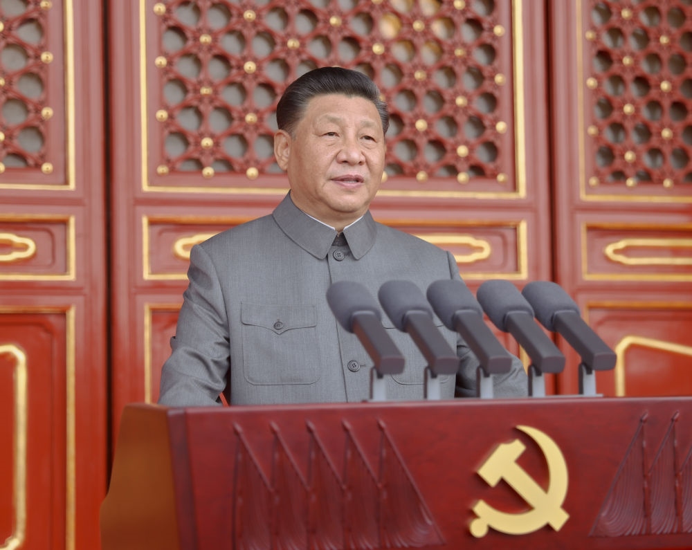 2021年7月1日，慶祝中國(guó)共產(chǎn)黨成立100周年大會(huì)在北京天安門(mén)廣場(chǎng)隆重舉行。習(xí)近平發(fā)表重要講話。新華社記者 鞠鵬 攝