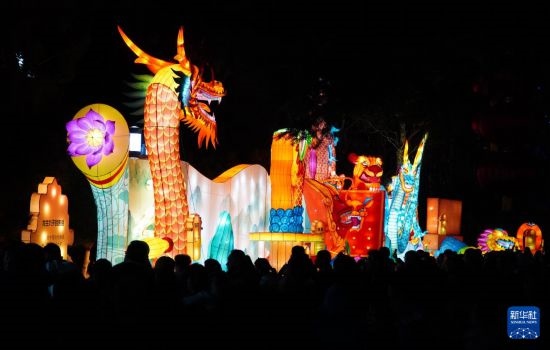 2月11日晚，人們在濟南市趵突泉公園觀賞花燈。