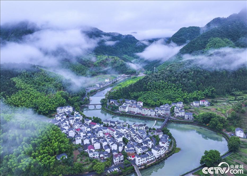 2024年6月19日，浙江省杭州市淳安縣楓樹嶺鎮(zhèn)下姜村，雨后云霧繚繞。