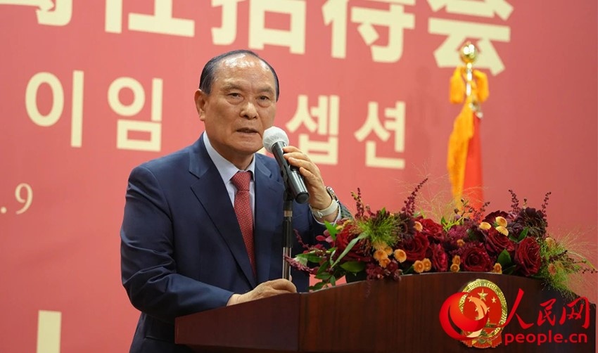 金漢圭在招待會(huì)上致辭。人民網(wǎng) 李帆攝