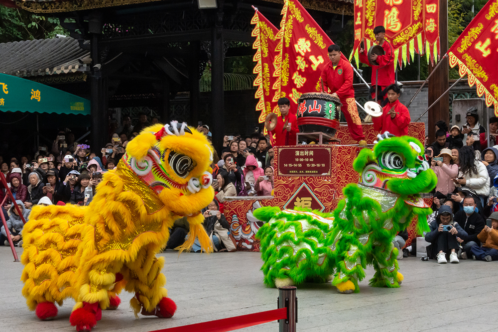 圖為廣東省佛山市祖廟的醒獅表演。