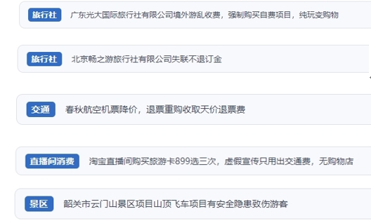 網(wǎng)友在“人民投訴”平臺(tái)反映涉旅游消費(fèi)相關(guān)糾紛。（“人民投訴”用戶投訴截圖）